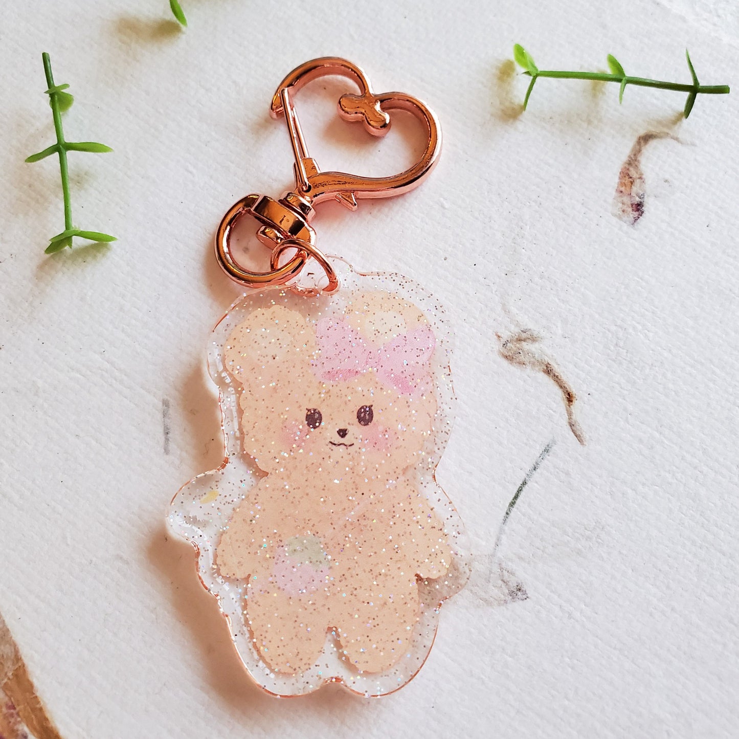 Glitter Double Sided Bear Acrylic Keychain