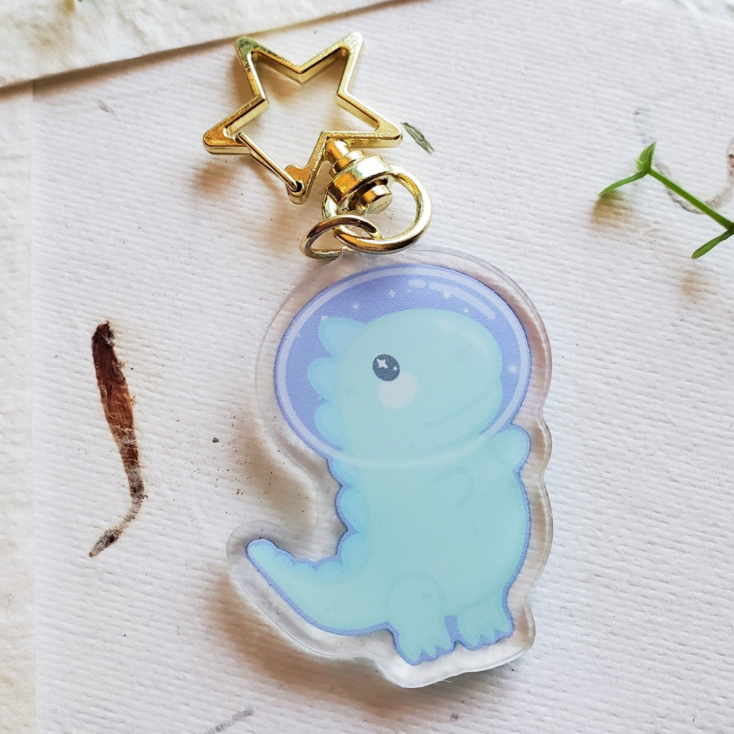 Cute Holographic Space Dinosaur Astronaut Charm Keychain