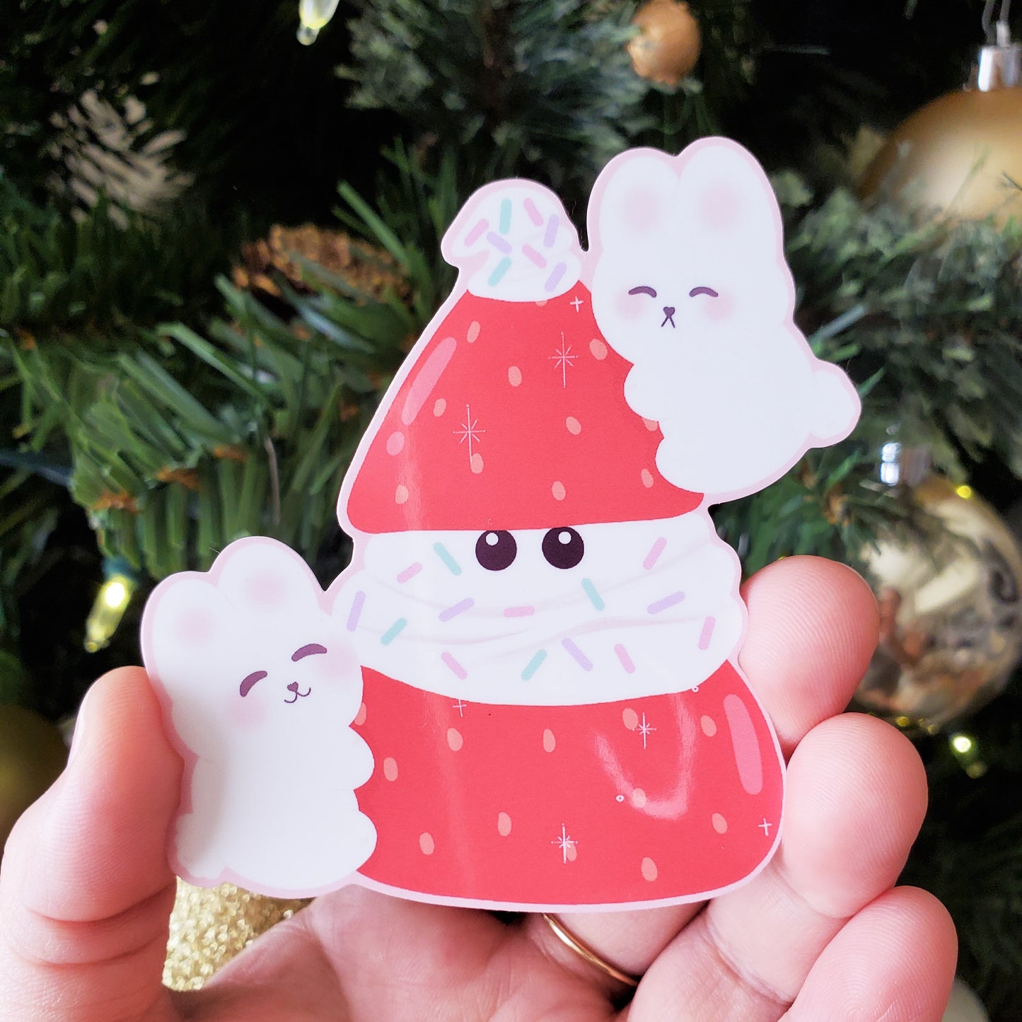 Strawberry and Cream Santa Bun Bun Vinyl Sticker