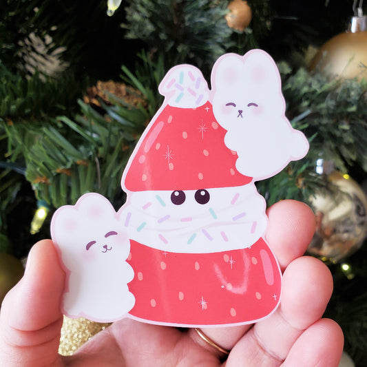 Strawberry and Cream Santa Bun Bun Vinyl Sticker