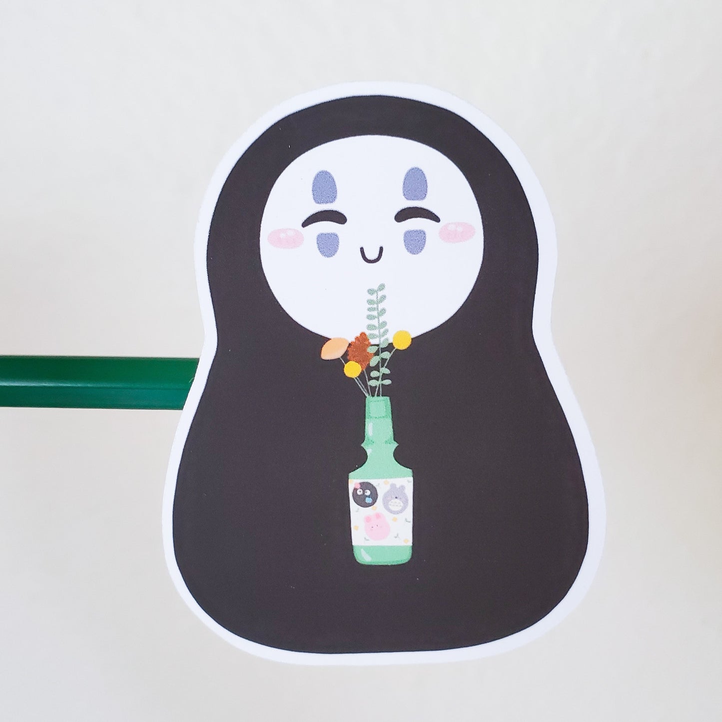 Kawaii Spirit Face Holding Flower Vase Sticker