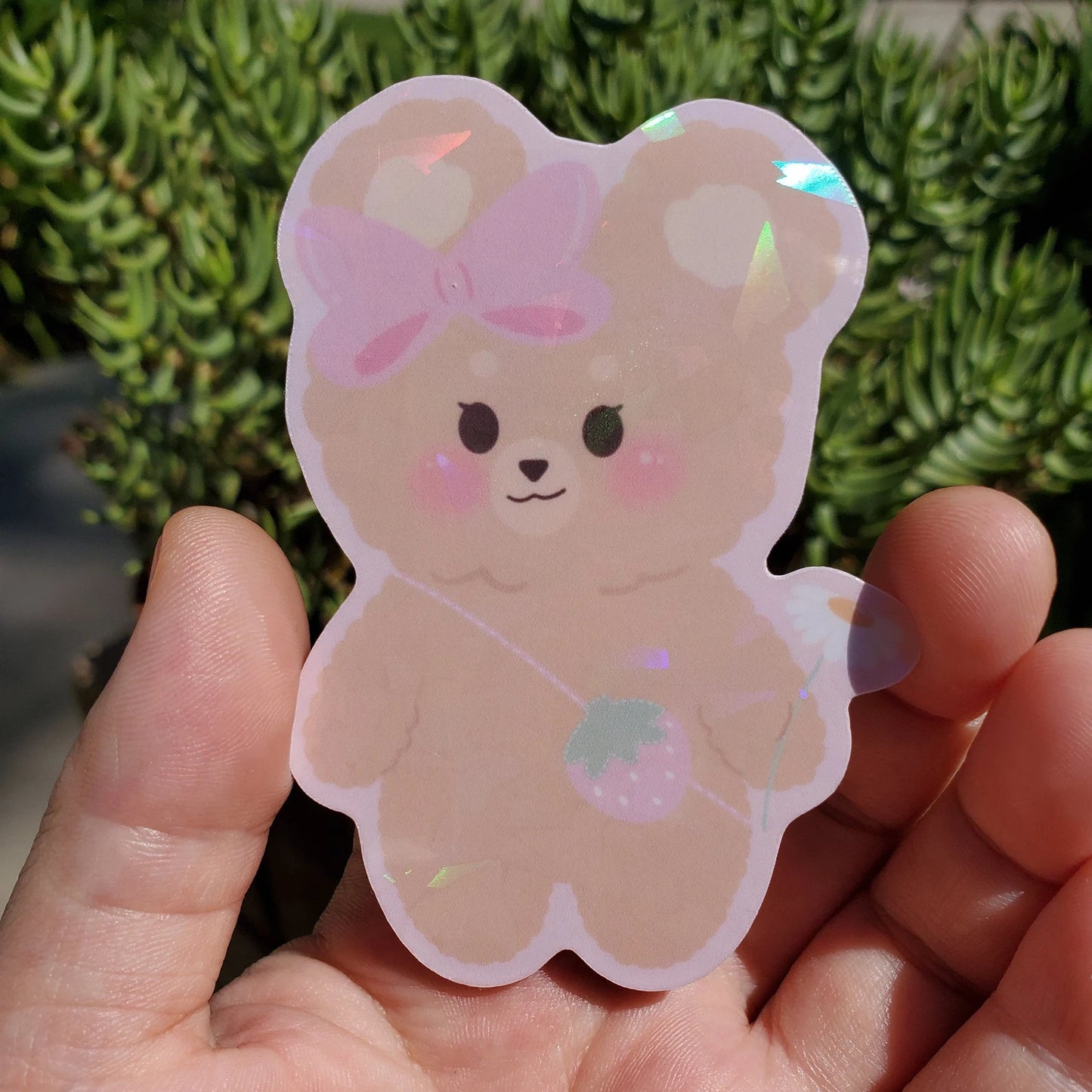 Ribbon Bear With Strawberry Purse | Vinyl Sticker