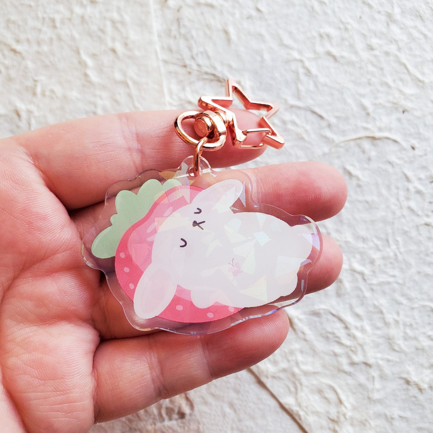 Holographic Double Sided Bunny Acrylic Keycharm