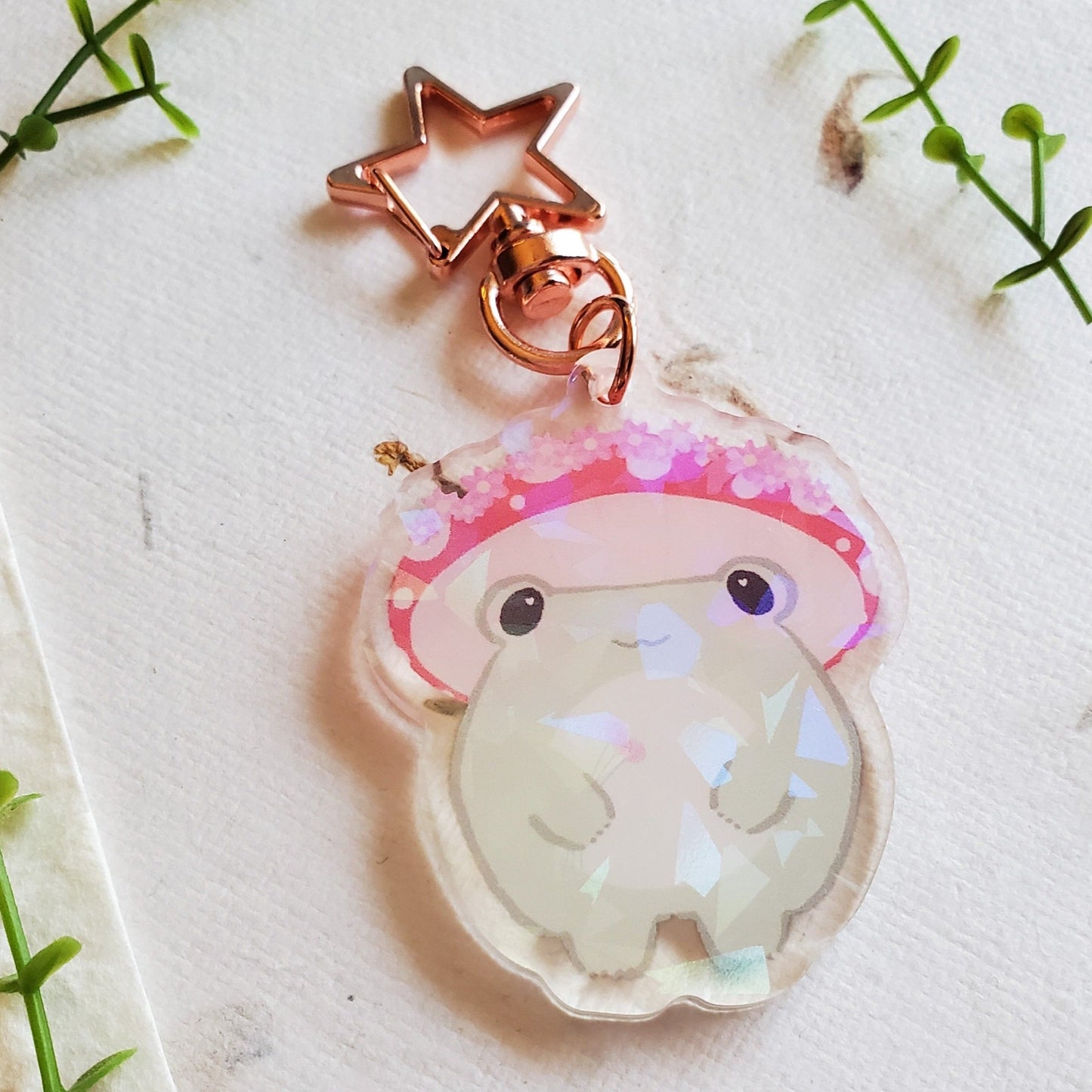 Cute Holographic Mushroom Frog Kawaii Acrylic Keycharm