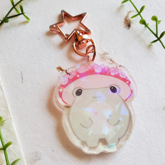 Cute Holographic Mushroom Frog Kawaii Acrylic Keycharm