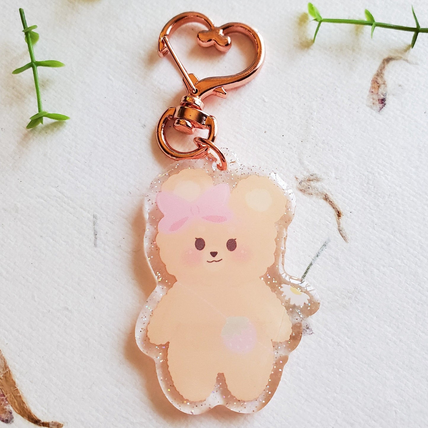 Glitter Double Sided Bear Acrylic Keychain