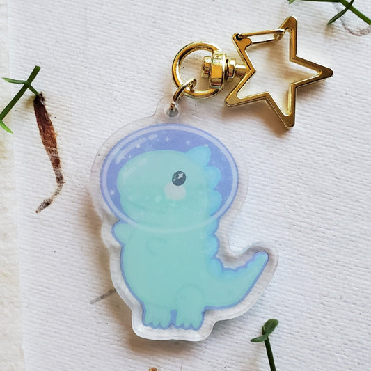 Cute Holographic Space Dinosaur Astronaut Charm Keychain
