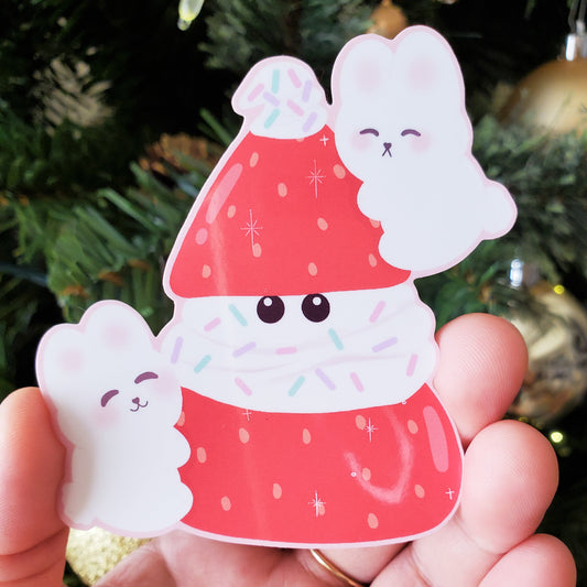 Strawberry and Cream Santa Bun Bun Vinyl Sticker