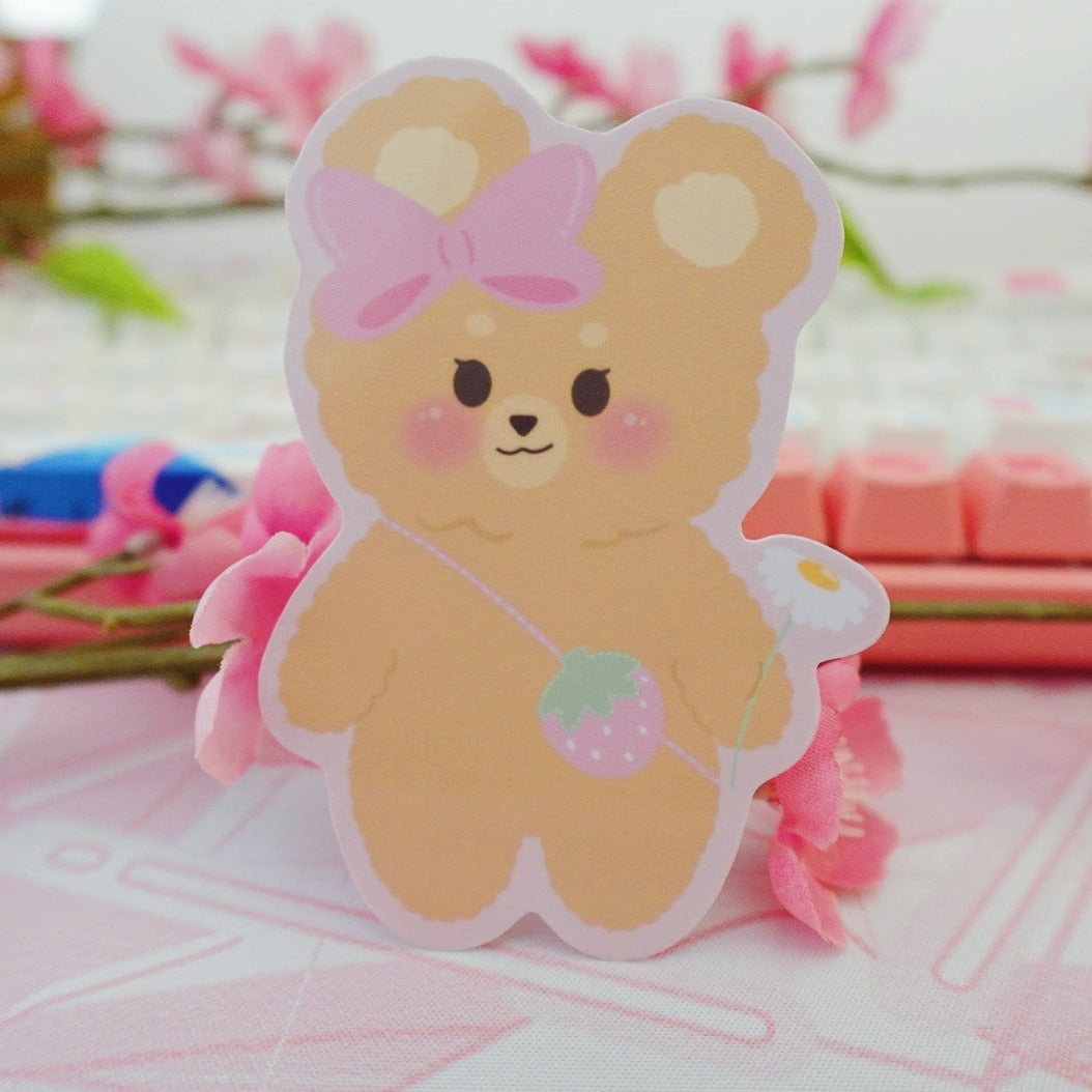 Ribbon Bear With Strawberry Purse | Vinyl Sticker
