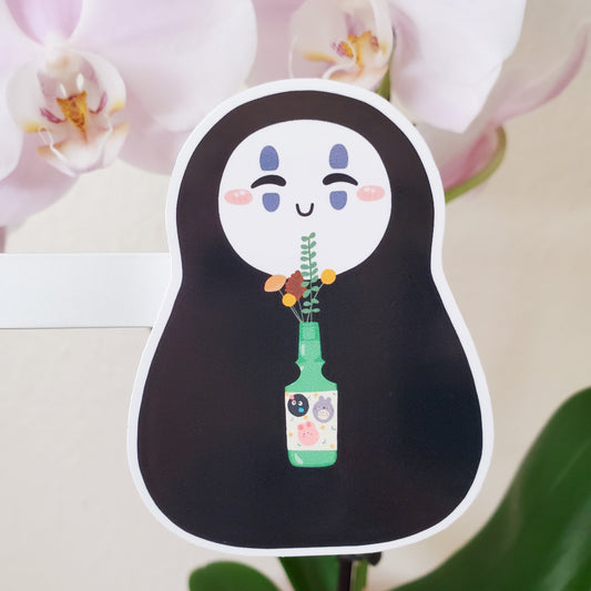 Kawaii Spirit Face Holding Flower Vase Sticker